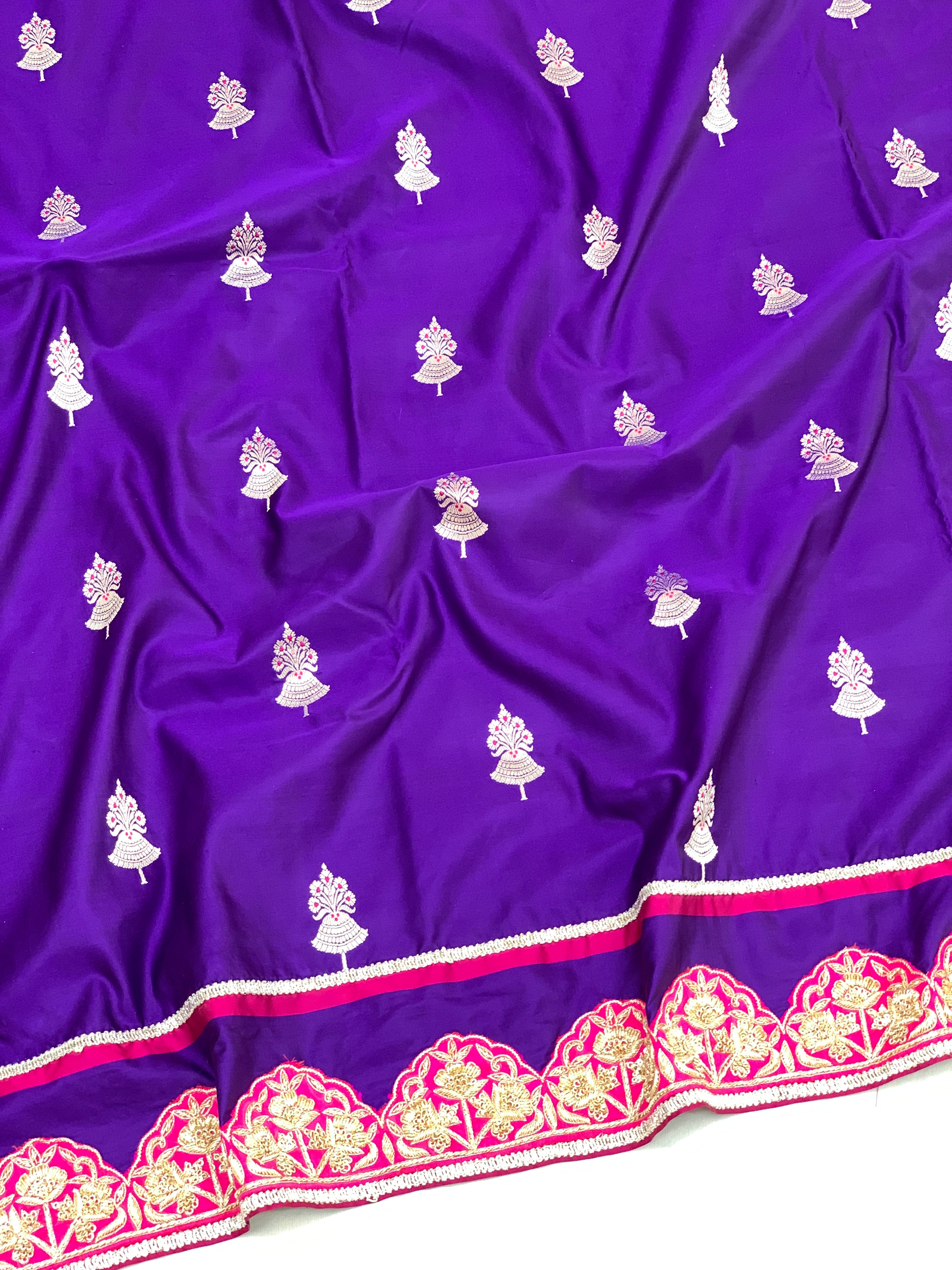 Purple Mashru Silk Saree With Zardozi Border
