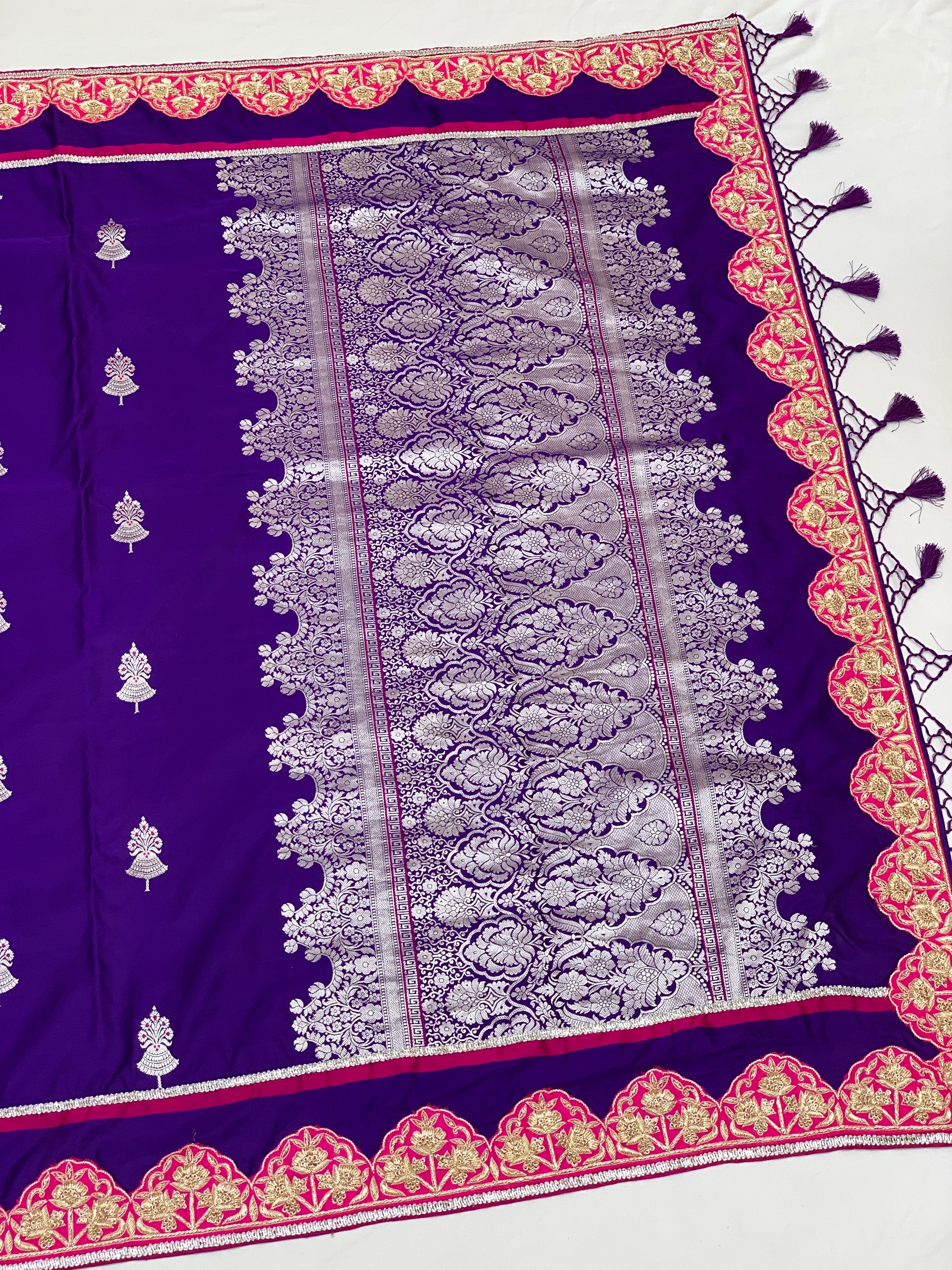 Purple Mashru Silk Saree With Zardozi Border