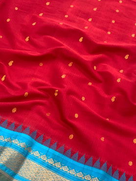 Gadwal Cotton Saree Red In Colour