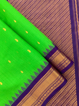 Gadwal Cotton Saree Parrot-Green In Colour