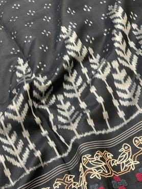 Ikat Petite-Point Silk Saree Black In Colour