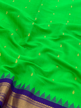 Gadwal Cotton Saree Parrot-Green In Colour