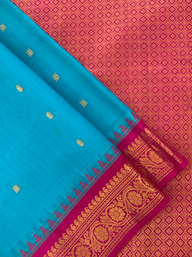 Gadwal Cotton Saree Sky-Blue In Colour