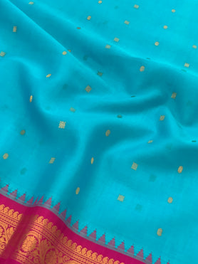 Gadwal Cotton Saree Sky-Blue In Colour