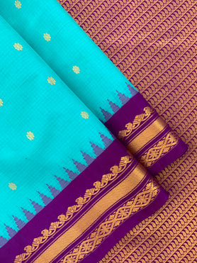 Gadwal Cotton Saree Turquoise-Blue In Colour