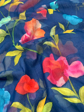 Cotton Kota Floral Print Saree Blue In Colour