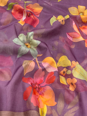 Cotton Kota Floral Print Saree Lilac In Colour