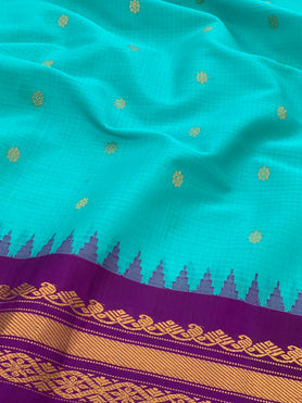 Gadwal Cotton Saree Turquoise-Blue In Colour