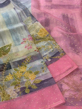 Organza Saree In Multi-Colour