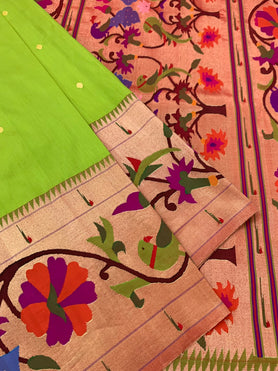 Paithani Saree Parrot-Green In Color