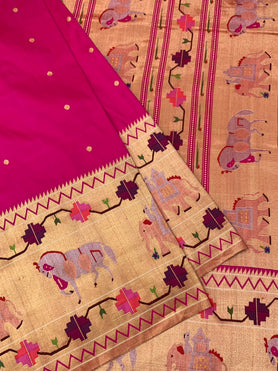 Paithani Saree Hot-Pink In Color