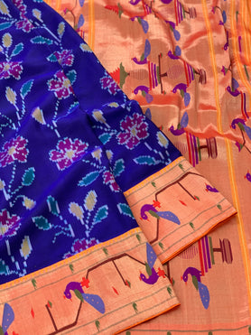 Patola Fusion Paithani Saree Blue In Colour