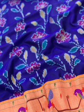 Patola Fusion Paithani Saree Blue In Colour