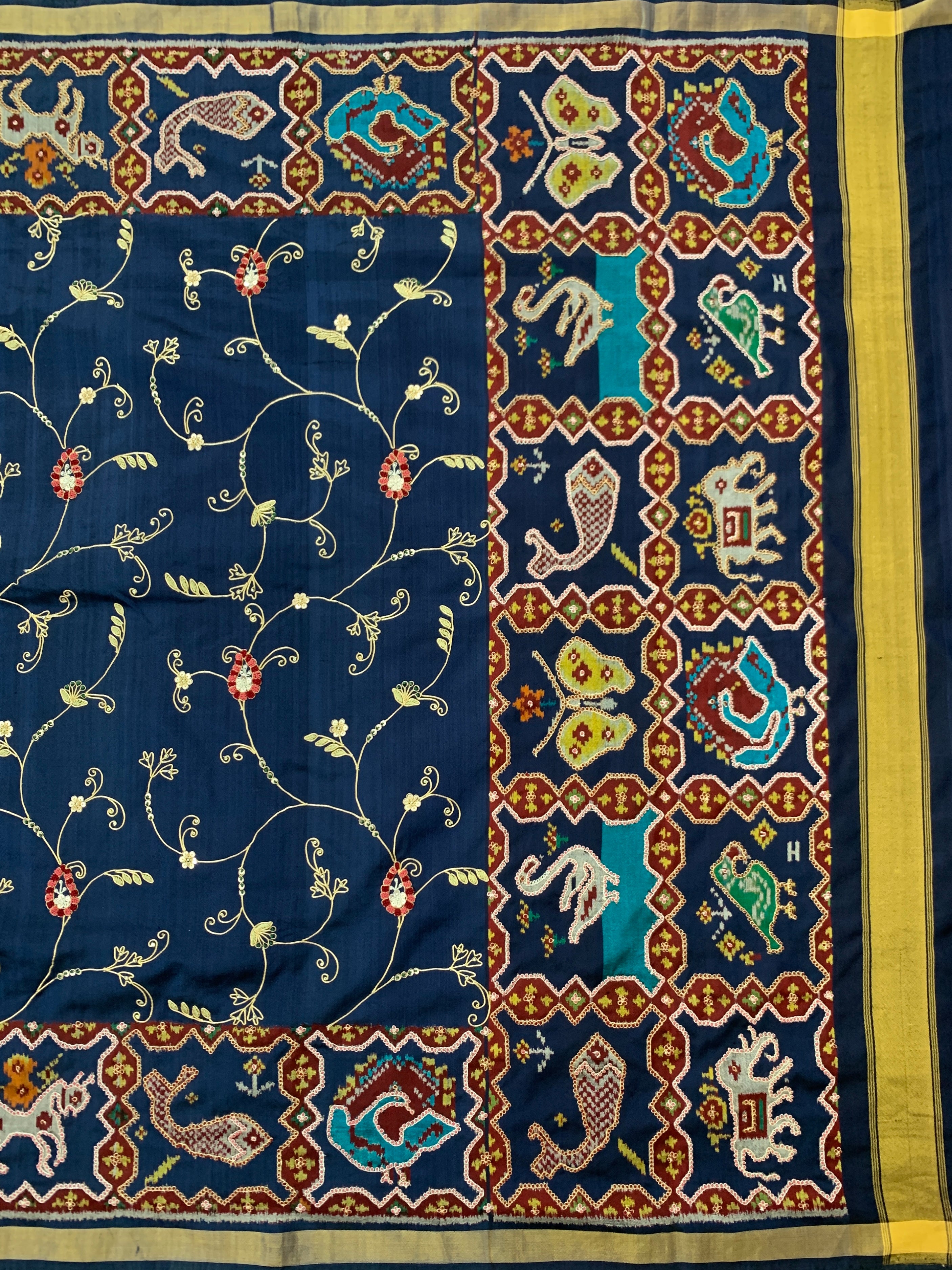 Patola Silk Saree Navy-Blue In Color