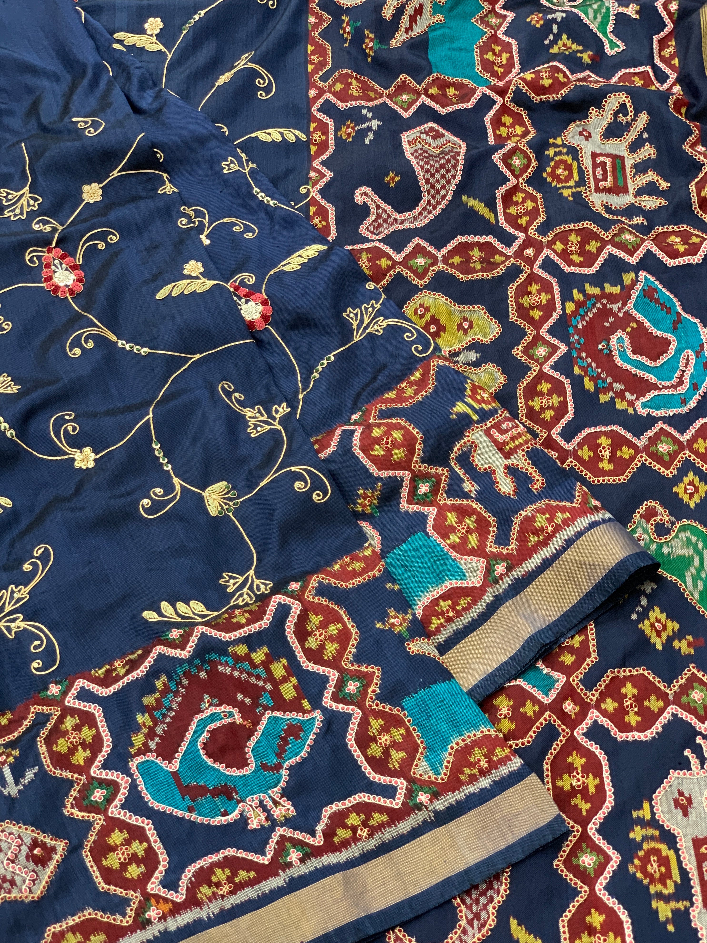 Patola Silk Saree Navy-Blue In Color