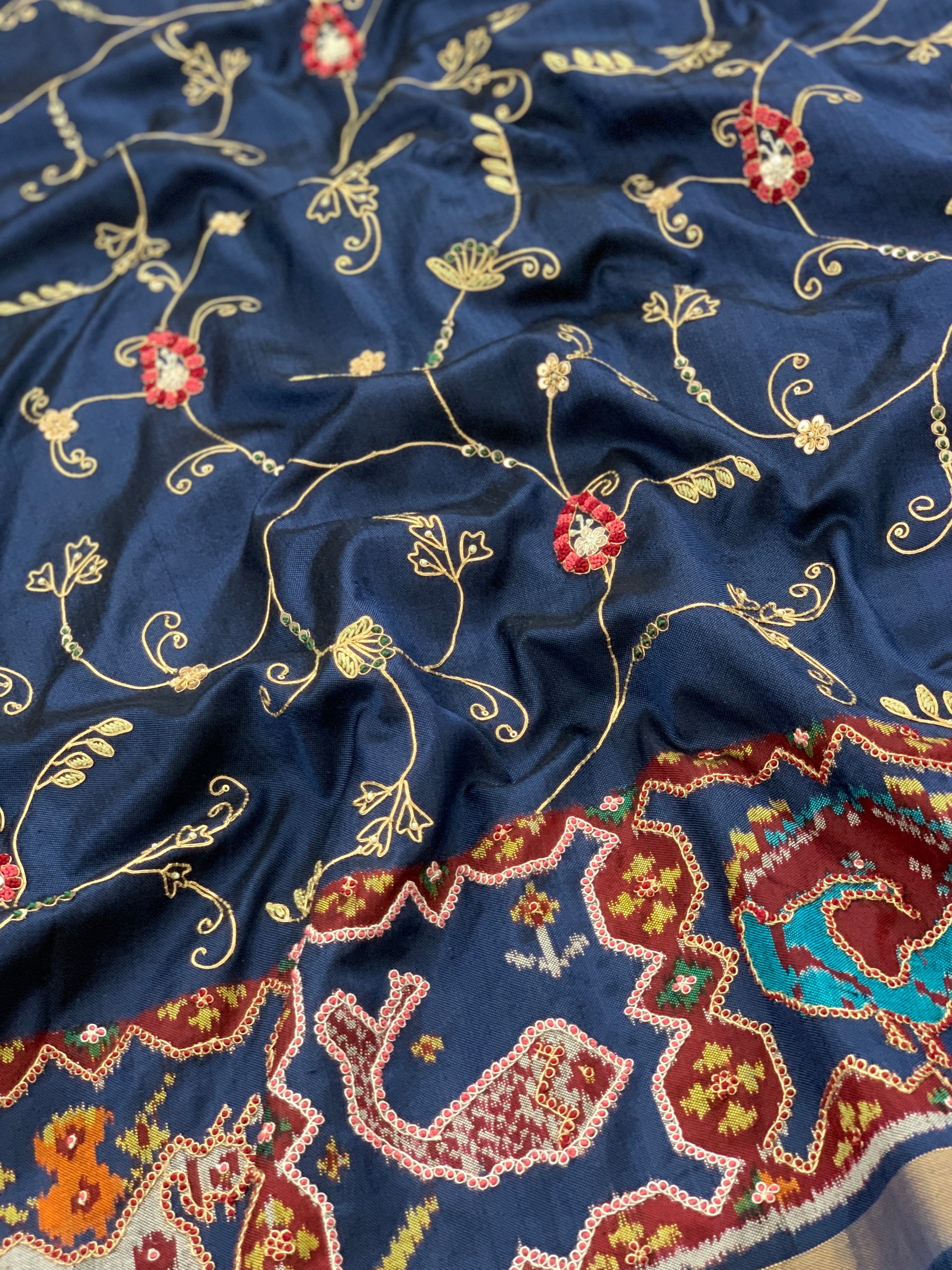 Patola Silk Saree Navy-Blue In Color