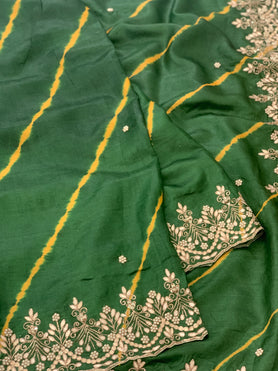 Tussore Saree Bottle-Green In Colour