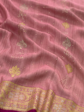 Tussore Georgette Saree Pastel-Pink In Colour