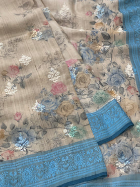 Tussore Embroidery Saree Beige In Colour