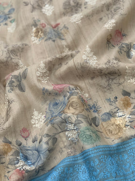 Tussore Embroidery Saree Beige In Colour