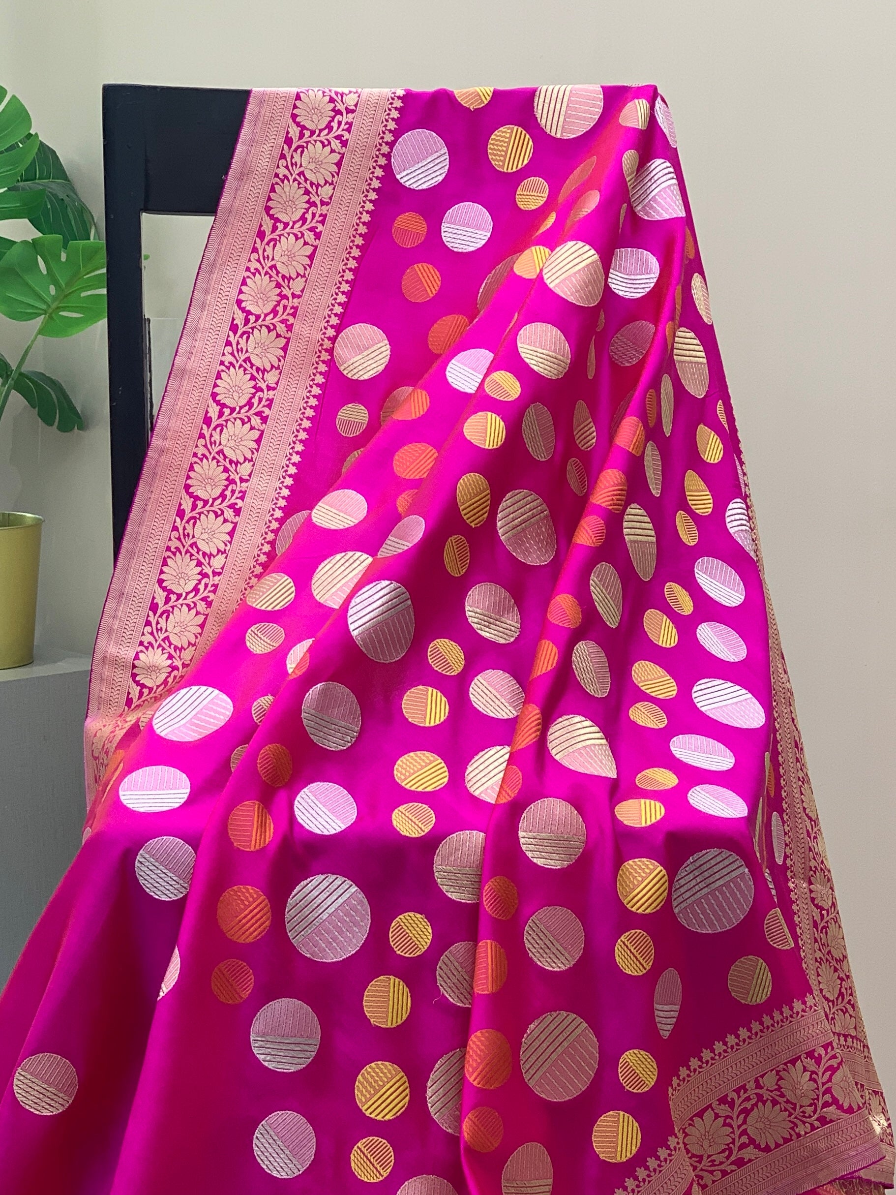 Rani Pink Banarasi Silk Saree with Geometric Circular Zari