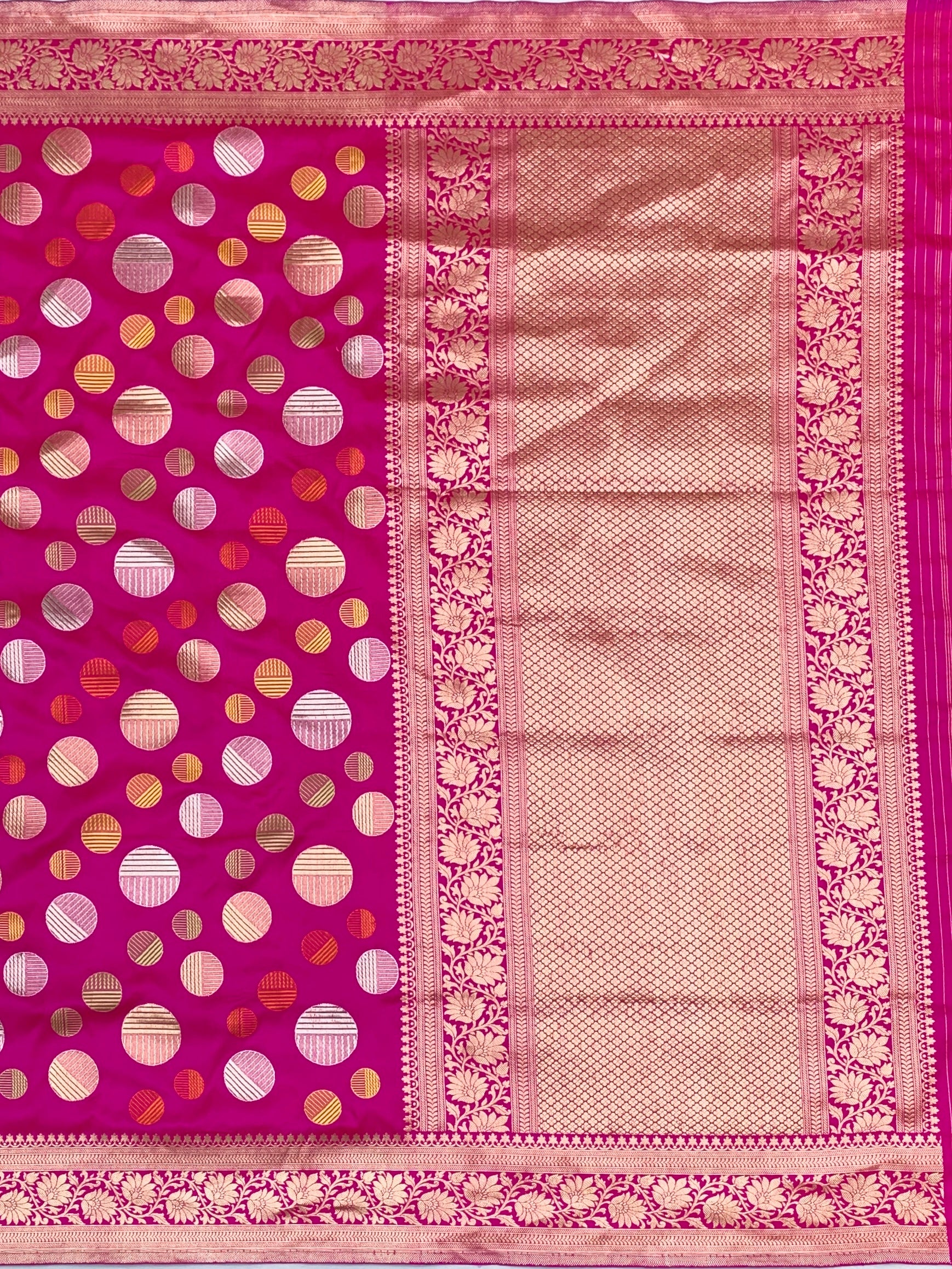Rani Pink Banarasi Silk Saree with Geometric Circular Zari