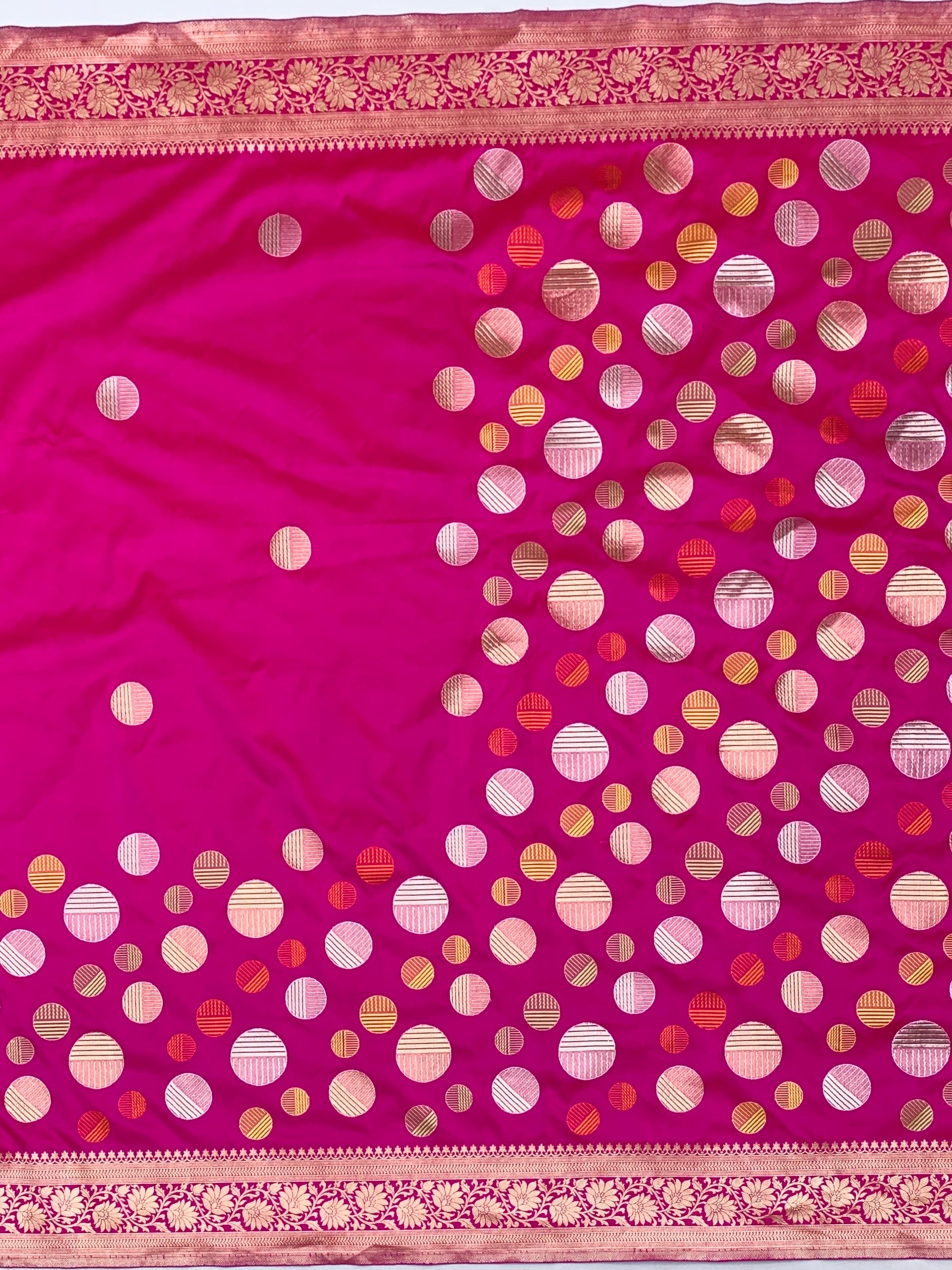Rani Pink Banarasi Silk Saree with Geometric Circular Zari