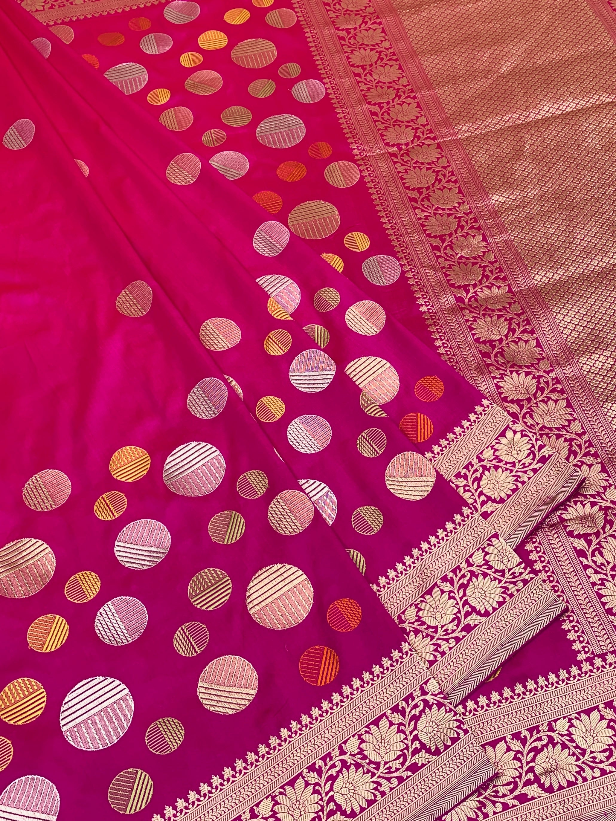 Rani Pink Banarasi Silk Saree with Geometric Circular Zari