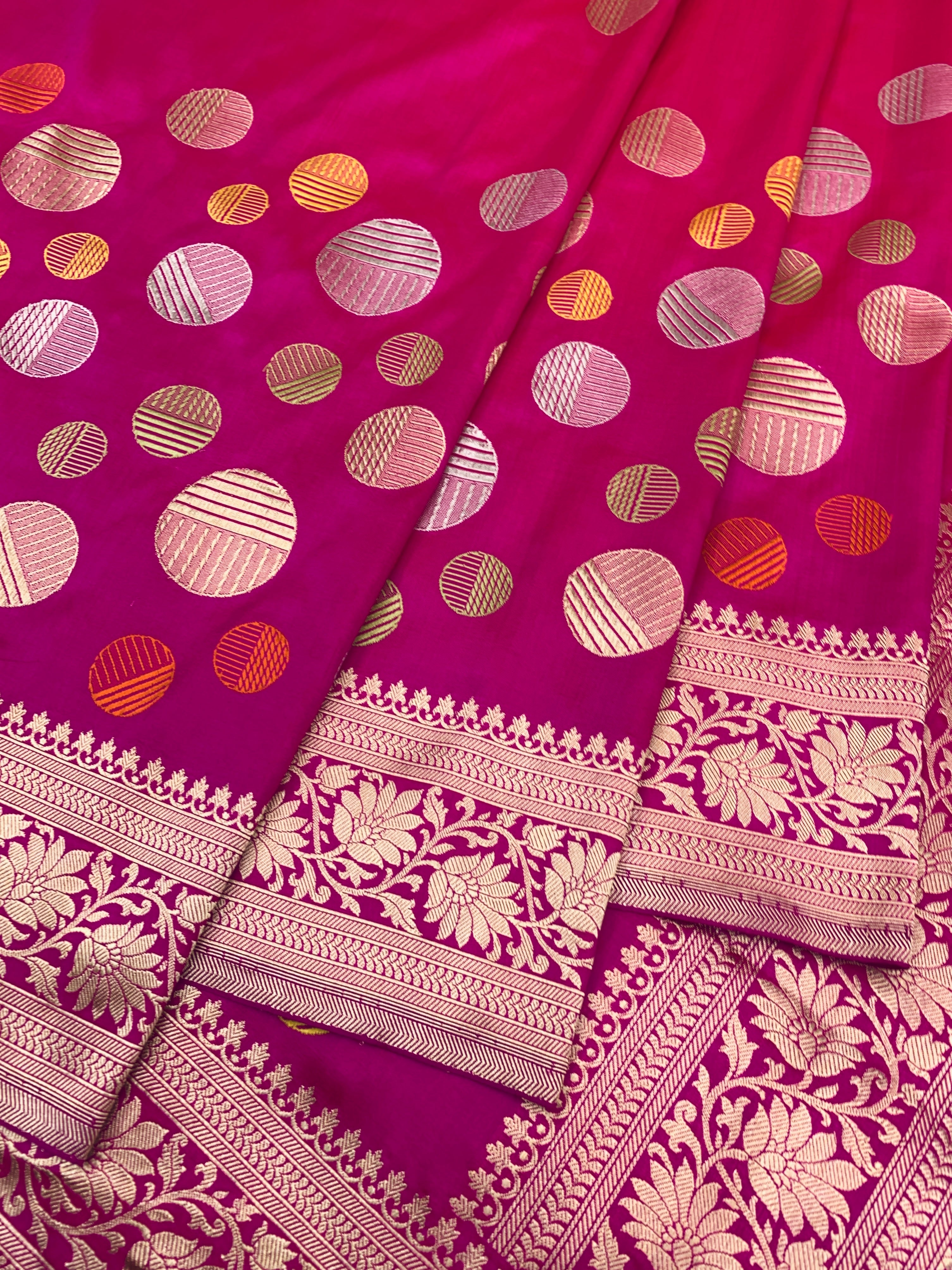 Rani Pink Banarasi Silk Saree with Geometric Circular Zari