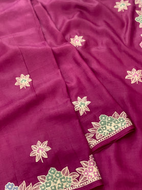 Tussore Saree Magenta-Pink In Colour