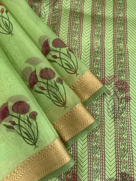 Organza Saree Green In Colour