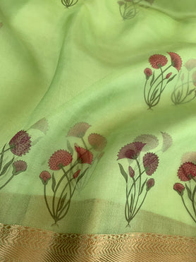 Organza Saree Green In Colour