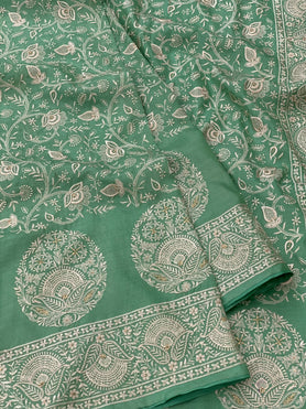 Tussore Saree Sea-Green In Colour