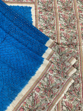 Tussore Bandhani Saree Ink-Blue In Colour