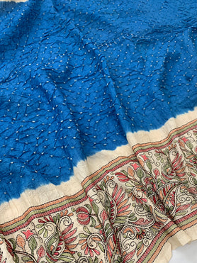 Tussore Bandhani Saree Ink-Blue In Colour