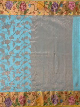 Zari Kota Saree Turquoise-Blue In Colour