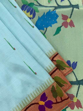 Paithani Saree Powder-Blue In Colour