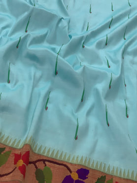Paithani Saree Powder-Blue In Colour