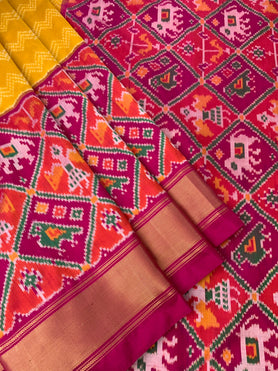 Ikat Saree Mustard-Yellow In Colour