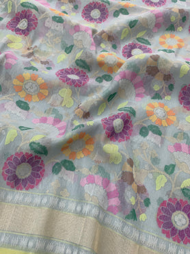 Jamdani Saree Light-Blue In Colour