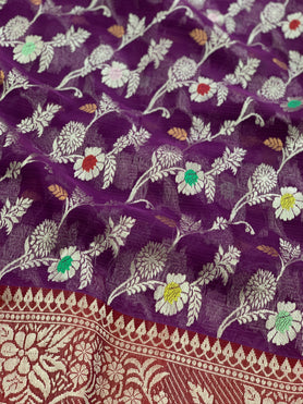 Zari Kota Saree Purple  In Colour