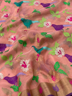 Tissue Zari Kota Saree Peach In Colour