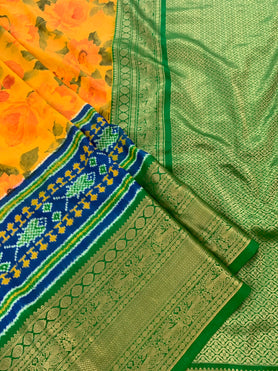 Kanjeevaram Print Saree Yellow In Colour