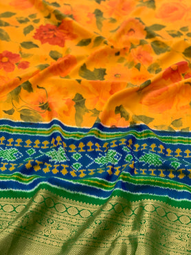 Kanjeevaram Print Saree Yellow In Colour