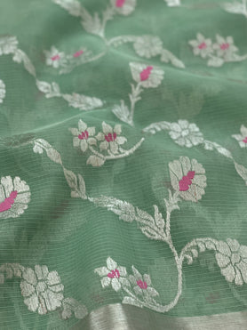 Zari Kota Saree Sea-Green In Colour