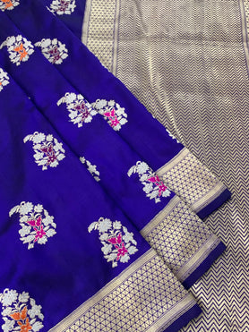 Banarasi Kadwa Weave Silk Saree Blue In Colour