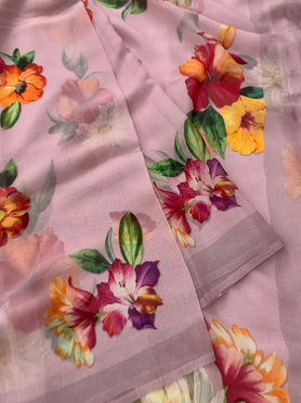Chiffon Floral Print Saree Mauve In Colour
