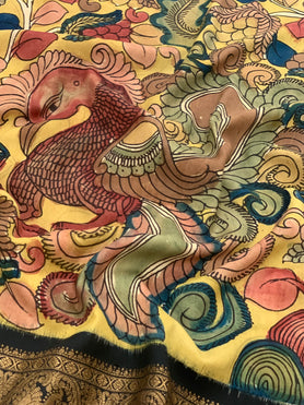 Kalamkari Kanjeevaram Saree Yellow In Colour