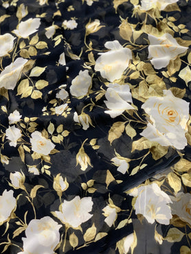 Georgette Floral Print Saree Black In Colour