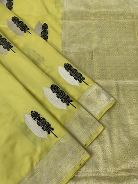 Banarasi Kadwa Butta Silk Saree Yellow In Colour